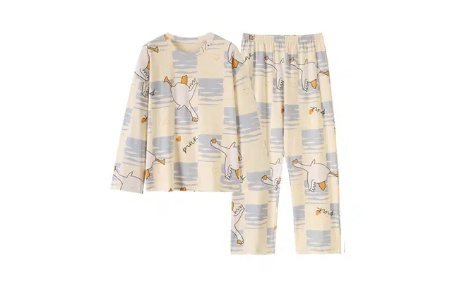 橡柠派 搞怪大白鹅卡通睡衣 女士家居服可爱少女休闲宽松长裤套装秋冬季 家居套装 女款