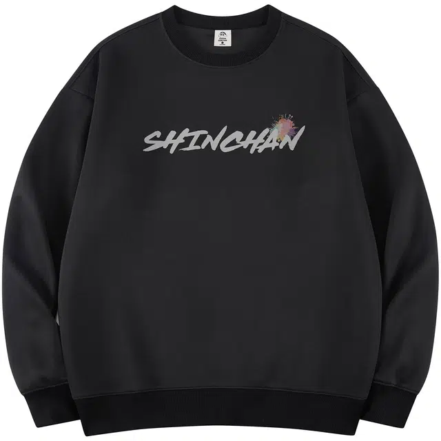 蜡笔小新 小新彩色泼墨字母印花休闲宽松套头圆领卫衣 男女同款