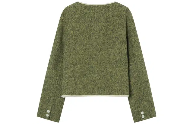 对白 复古小香风撞色包边双插袋外套短款大衣 女款