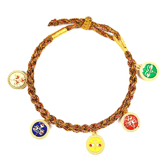 喃呢 国潮藏式五路财神唐卡手绳 民族风手工编织绳 棉麻 合金 手链 男女同款情侣款 礼物礼盒