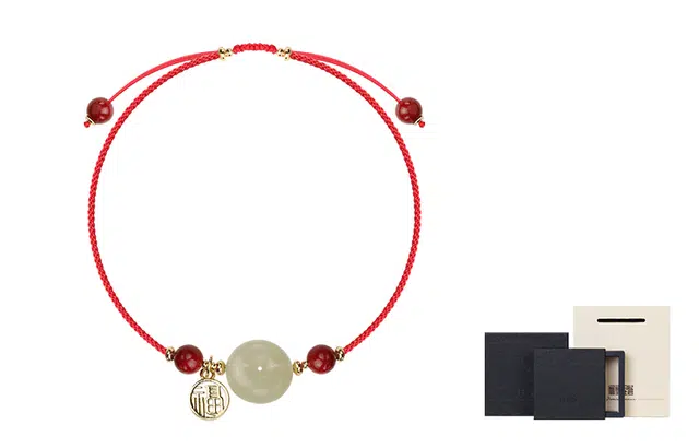 凤凰涅磐 红绳福牌脚链女平安扣和田玉本命年足链脚绳手工编织平安新中式 青白玉朱砂 女款 礼物礼盒