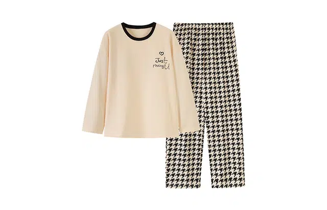 橡柠派 韩风套头圆领女家居服休闲宽松长袖长裤套装秋冬季 家居套装 女款 象牙白