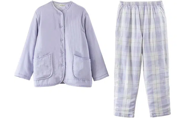 怡吾色 加厚秋冬夹棉保暖双层纱睡衣家居套装 简约休闲可外穿中式家居服 情侣款