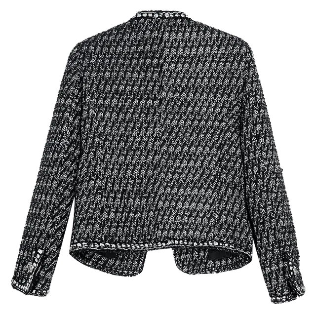 米思阳 长袖开衫截短外套 女款 黑白色