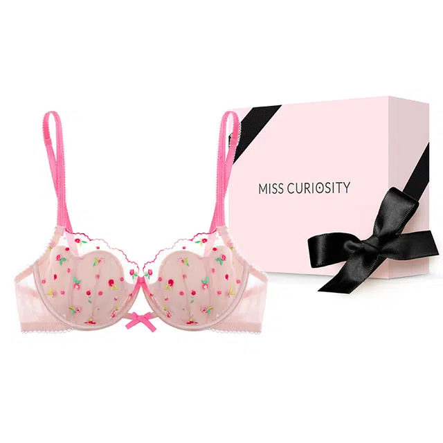 好奇蜜斯 甜美性感内衣女法式蕾丝纯欲情调文胸罩薄大胸显小防下垂 礼盒装