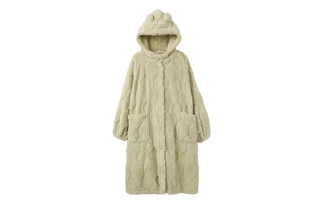 安之伴 休闲宽松锁温保暖秋冬连帽睡袍加绒加厚开衫家居睡袍 女款 深草绿