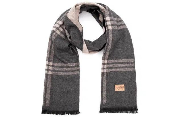 肯默 条纹英伦保暖仿羊绒皮标 绒线围巾 男女同款情侣款