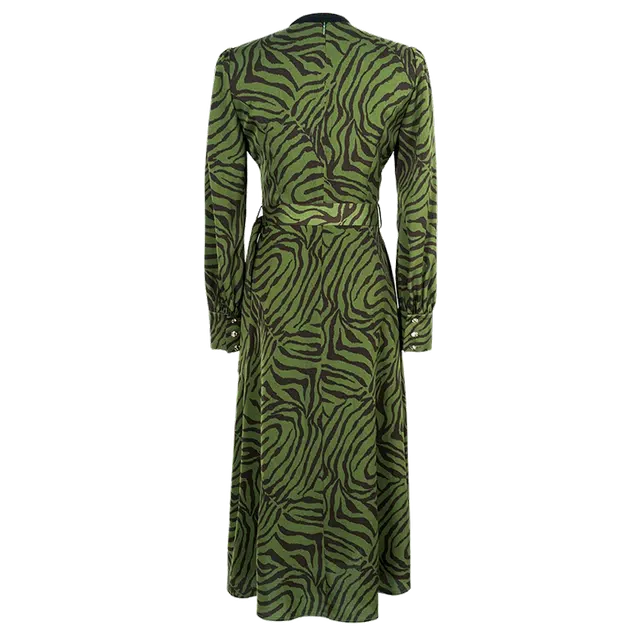 米思阳 纯色长袖内搭气质百搭斑马纹裙子裙装套装 女款 绿色