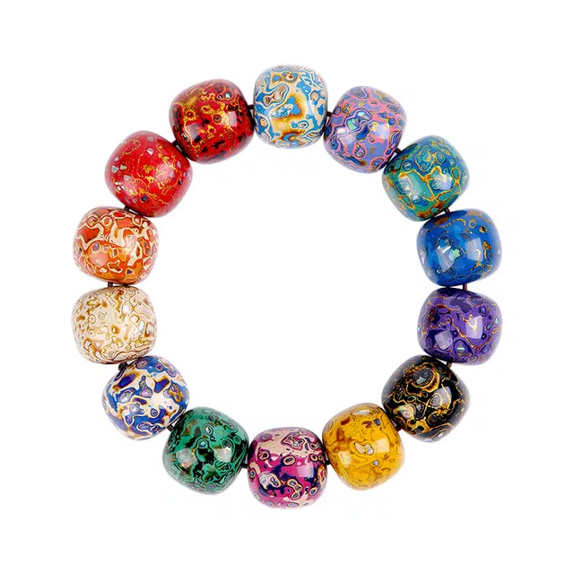 梵澜 老型珠多宝珠佛珠 多彩桶珠文玩手把件 时尚百搭手饰 漆器 木作手串 男女同款情侣款 大漆 礼盒