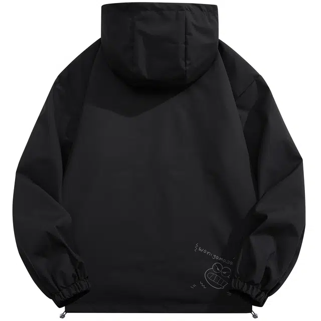 蜡笔小新 户外运动防风卡通字母印花休闲宽松可调节连帽夹克外套 男女同款