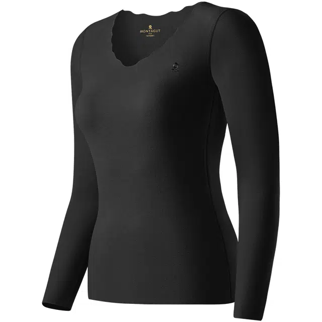 梦特娇 无痕花瓣领发热修身美体山羊绒德绒羽毛蛋白护肤纯色保暖上装 女款