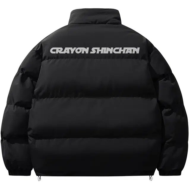 蜡笔小新 卡通动感超人小新字母印花保暖纯色立领加厚宽松面包棉服外套 男女同款