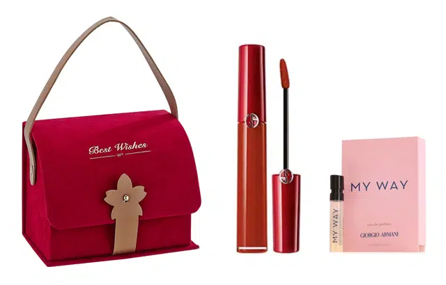 阿玛尼 丝绒哑光红管唇釉口红+自我无界浓香香水体验装+红丝绒礼盒 滋润 提升气色