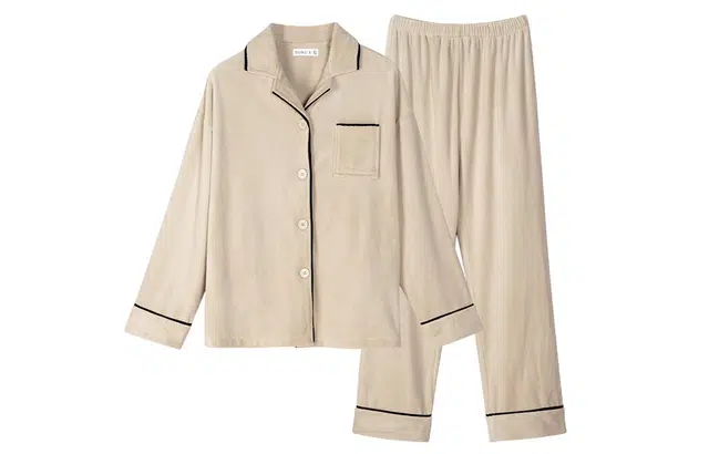 同语 睡衣海岛绒秋冬季加厚女士套装可外穿珊瑚绒家居服冬天 家居套装 女款 浅杏色