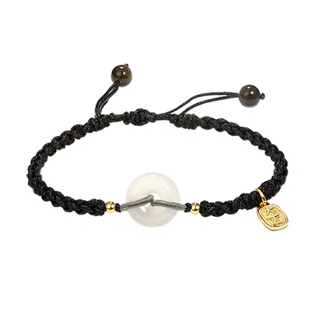 华髻 轻奢百搭高级感平安扣福气黑绳粉绳可调节 个性编织 手链 男女同款情侣款