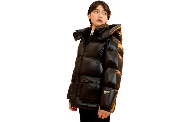 高梵 童装 巴黎系列 字母印花连帽长袖羽绒服 男童 黑色