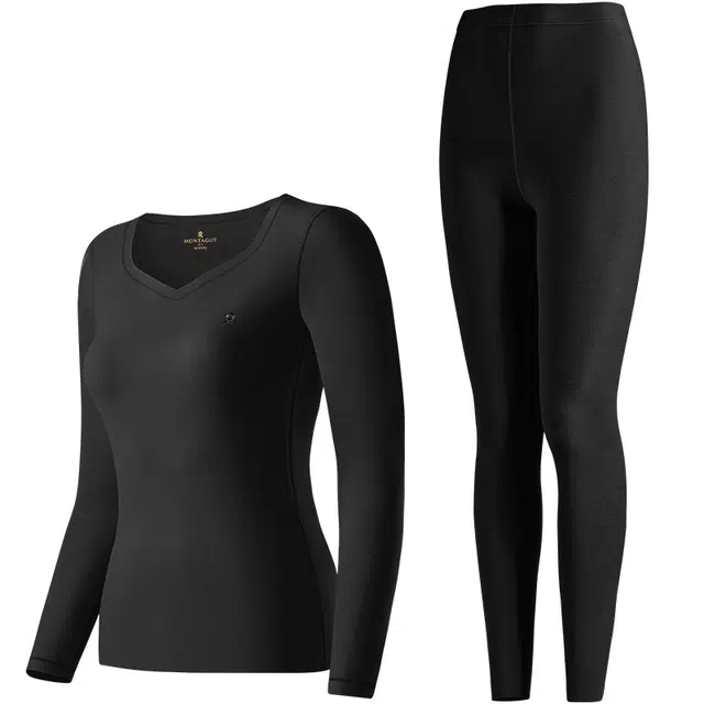 梦特娇 桃形领发热修身美体山羊绒德绒羽毛蛋白护肤纯色保暖套装 女款