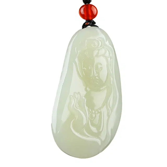 舒杰 幸福美满观音 和田玉 项链 男款 青白玉