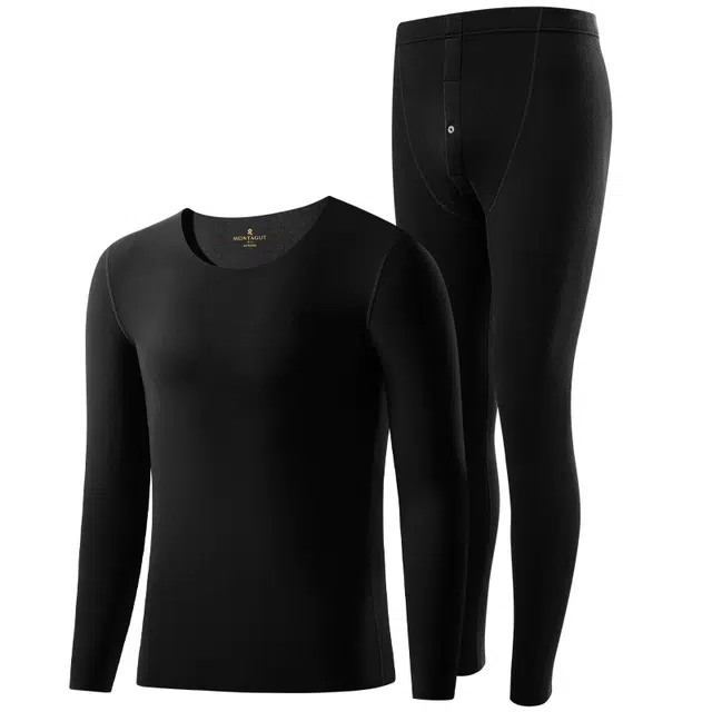 梦特娇 纯色无痕圆领秋衣高弹秋裤保暖套装 男款