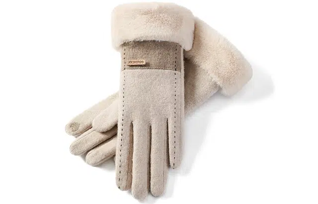 优幽兰 毛边保暖纯色分指触屏防风防冻防寒旅游开车骑车通勤随身便携 设计感小众闺蜜穿搭 绒线手套 女款