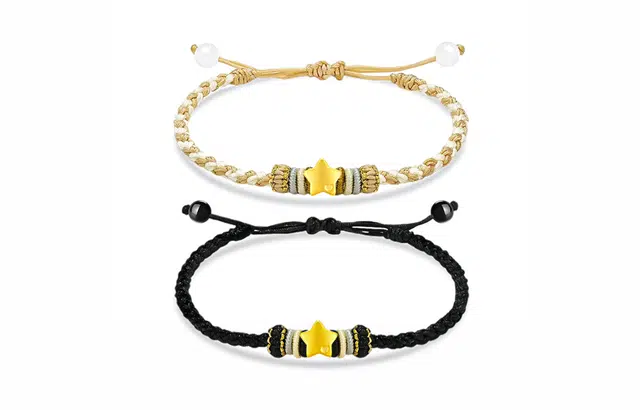 牧言 国潮复古新中式森系磨砂五角星爱心编织金绳黑绳可调节手饰 合金 星星手链 男女同款情侣款