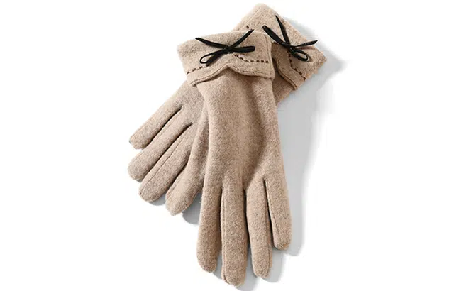 优幽兰 蝴蝶结纯色保暖防风防寒旅游骑车开车通勤电瓶车 随身便携护手设计感五指分指穿搭 绒线手套 女款