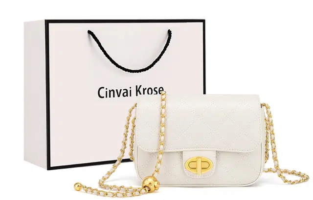 辛瓦伊·克洛斯 经典时尚小香风菱格纹链条 牛皮配超细纤维 斜挎单肩包 小号 女款 菱格白