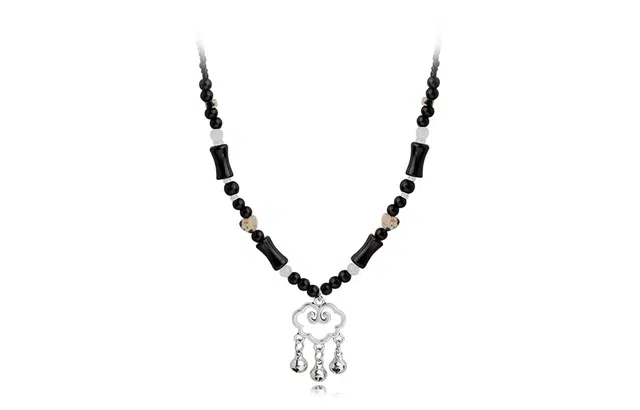 牧言 铃铛平安锁国潮复古新中式简约小众高级感 竹节圆珠镂空长命锁碎石串珠流苏 项链 女款