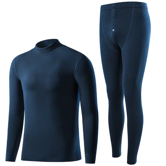 梦特娇 经典厚款双面磨绒高弹山羊绒蚕丝德绒羽毛蛋白保暖套装 男款