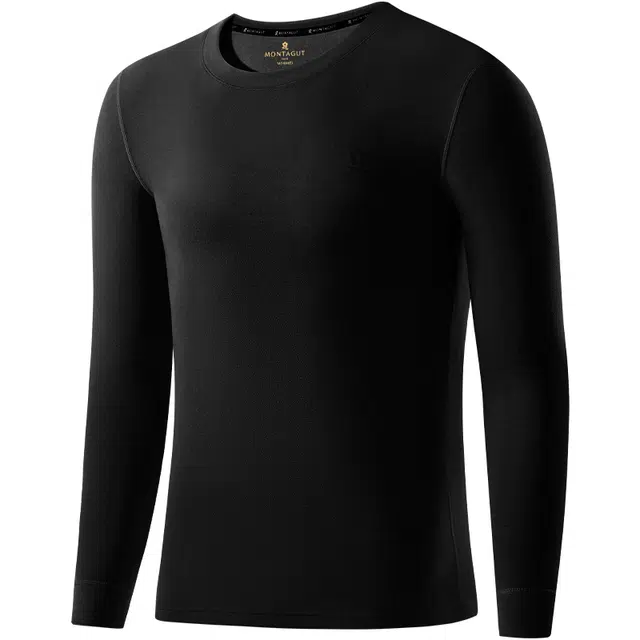 梦特娇 经典纯色圆领加绒套头修身长袖保暖上装 男款