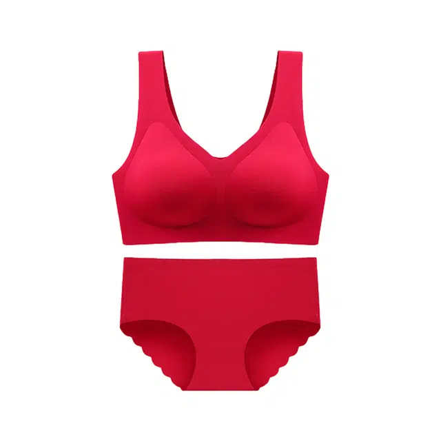 帕兰朵 无痕聚拢防下垂上托文胸本命年鸿运大红色文胸内衣裤套装 女款