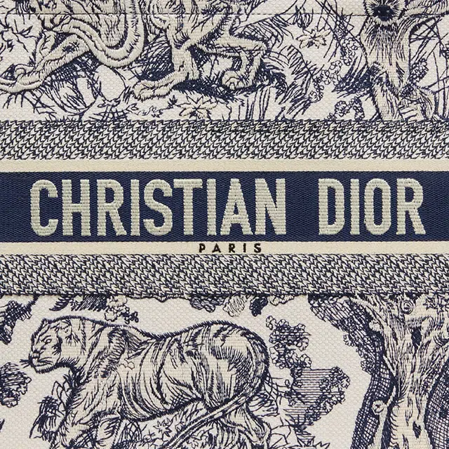 Dior Book Tote Jungle Tiger Embroidery Blue