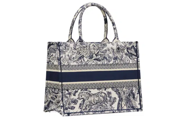 Dior Book Tote Jungle Tiger Embroidery Blue
