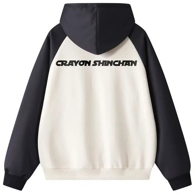 蜡笔小新 撞色插肩卡通动感超人字母印花休闲宽松拉链开衫连帽卫衣 男女同款