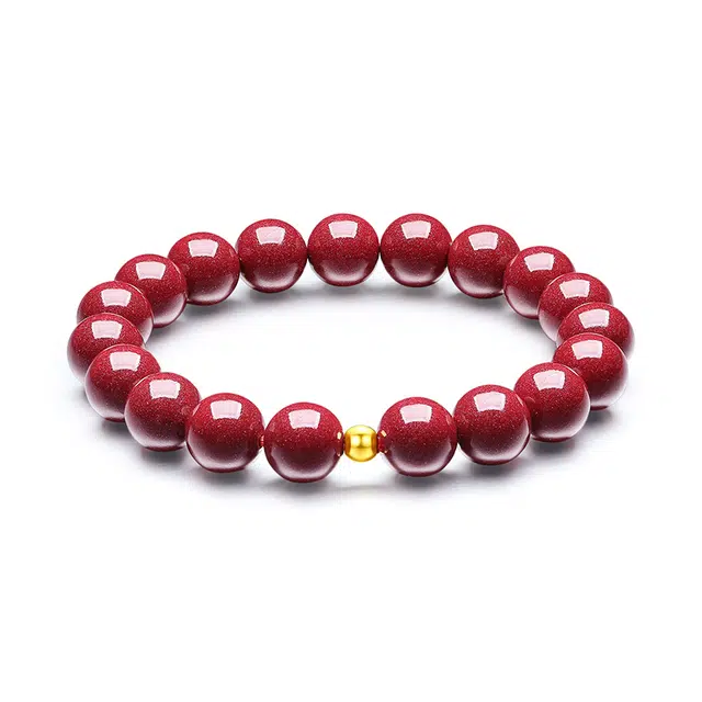 翠雅金楼 诸事顺利 本命年中国红 黃金 玉石手串 男女同款情侣款 朱砂