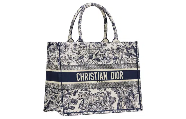 Dior Book Tote Jungle Tiger Embroidery Blue