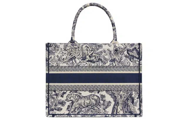 Dior Book Tote Jungle Tiger Embroidery Blue