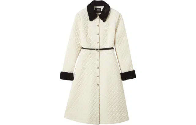 【dme】 纯色菱格法式收腰长袖连衣裙 本白