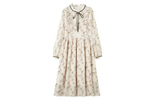 【dme】 法式碎花气质长裙长袖连衣裙 肉桂色