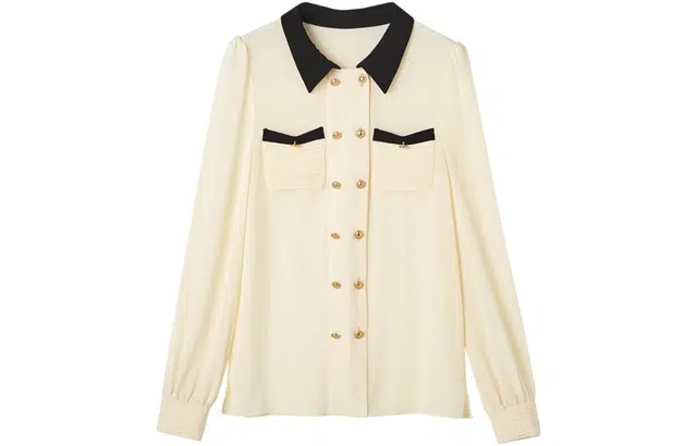 【dme】 拼色方领长袖衬衫 女款 米白