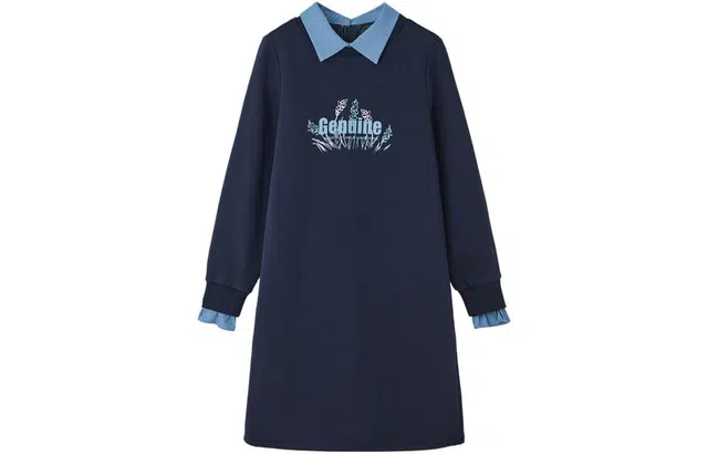 【dme】 字母方领长袖连衣裙 藏青