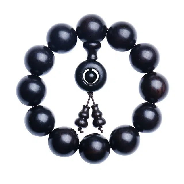 月印百川 国潮佛珠单圈文玩 搭配平安圆环盘玩手把件 转运念珠国风手饰 木质 木作手串 男款 黑檀