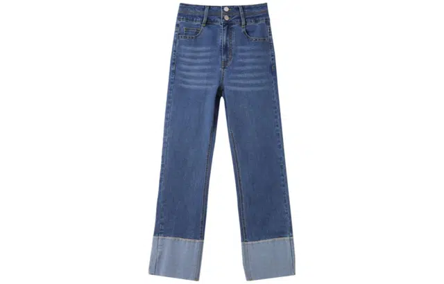 【dme】 翻边设计感高腰直筒牛仔裤 女款 中牛仔蓝