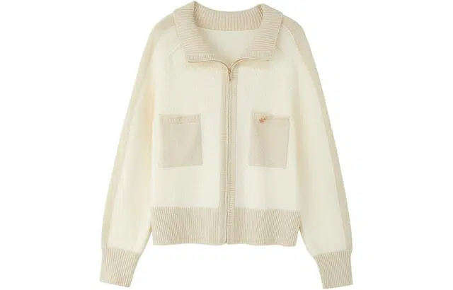 【dme】 撞色立领拉链开衫长袖针织衫 女款 杏色