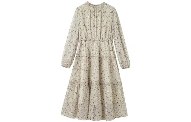 【dme】 印花圆领长袖连衣裙 杏色