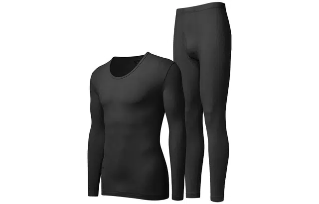 有棵树 保暖锁边圆领上衣纯色裤子保暖套装 男款