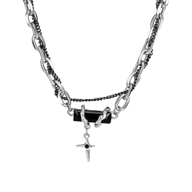 华髻 新中式十字架 新中式国潮简约高级 钛钢 潮牌轻奢小众设计嘻哈 十字架 项链 男女同款情侣款