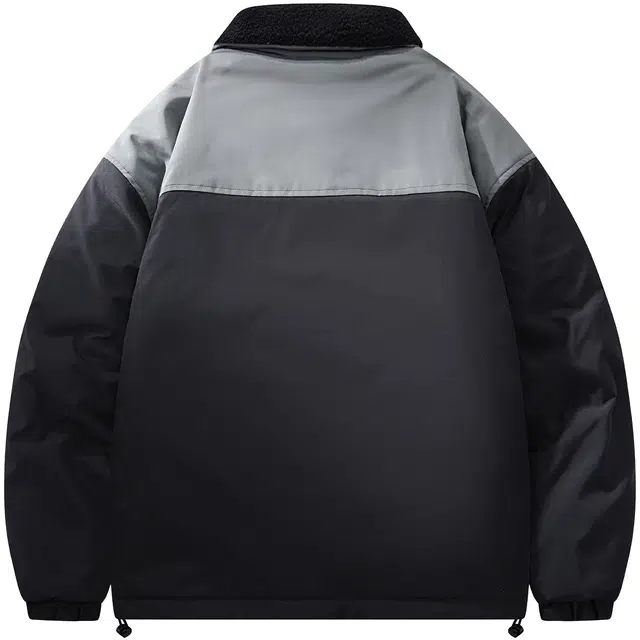 蜡笔小新 双面穿羊羔绒卡通字母小标加厚保暖翻领休闲宽松棉服 男女同款