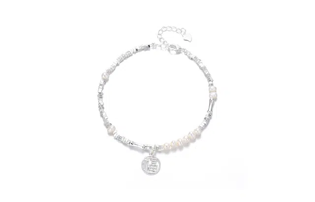 尚银福 碎银几两  国潮新中式轻奢高级感复古气质 民族风森系小众设计竹节珍珠福字 手链 女款