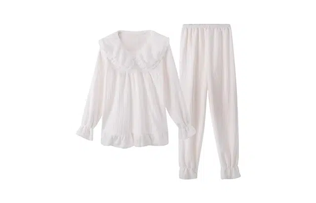 橡柠派 秋冬季家居甜美娃娃领纯色加厚睡衣简约韩风长袖长裤 家居套装 女款